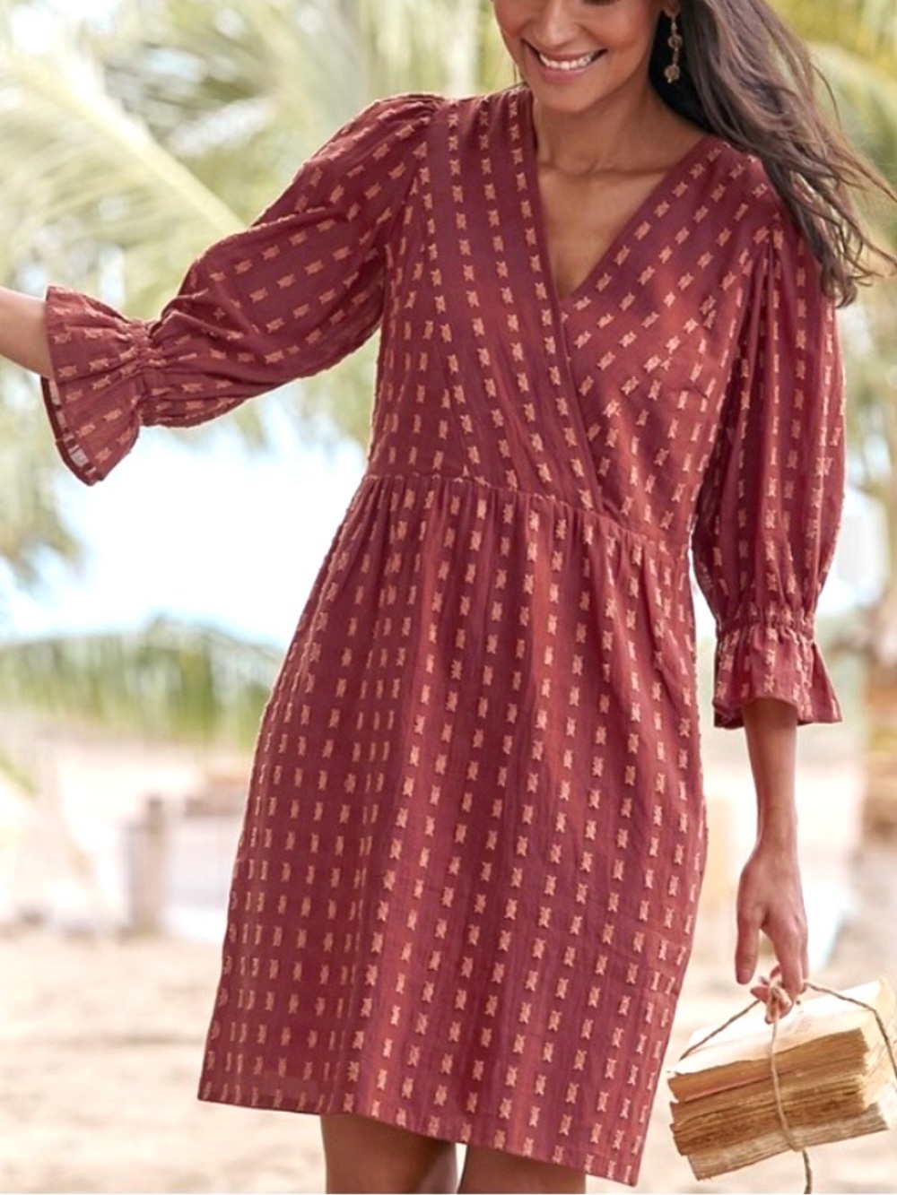 Garnet Hill brick / rust organic cotton popover dress 14